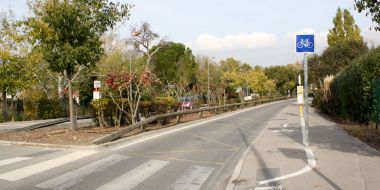 Piste cyclable, trottoir et arrêt bus Piste cyclable, trottoir et arrêt bus